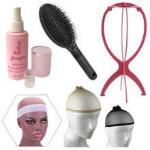 Большой набор для париков: шапочки, подставка, расческа, спрей, противоскользящая повязка