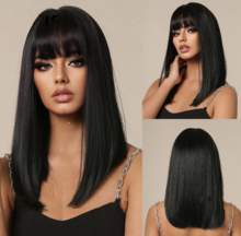 Черный прямой парик с челкой 