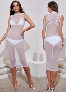 Белое прозрачное платье без рукавов